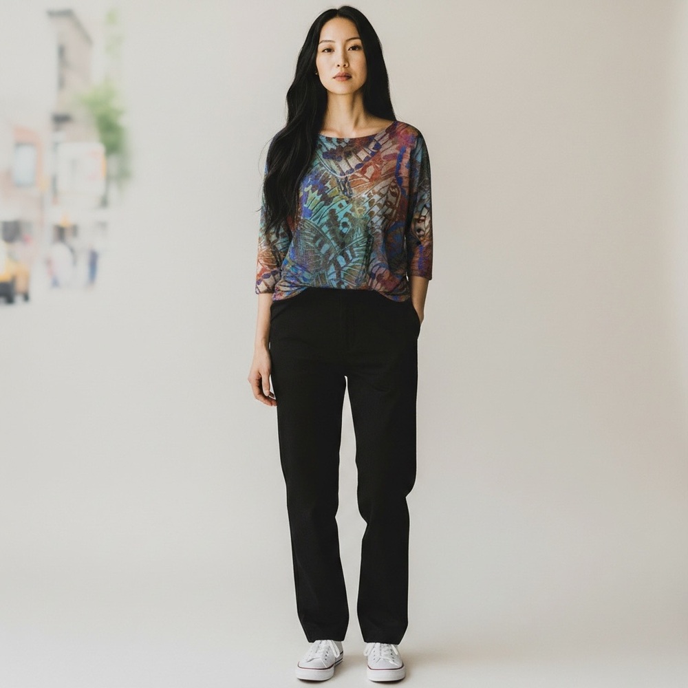 NWT Women's FDJ Multicolor Abstract Colored Designer Blouse Size M
